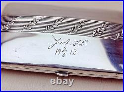 1913 Signed Vintage Silver Tone Metal Alpacca Cigarette Case