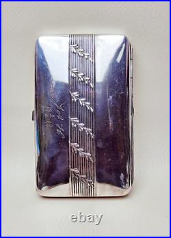 1913 Signed Vintage Silver Tone Metal Alpacca Cigarette Case