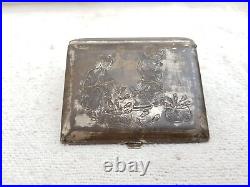 1940s Vintage Hand Carved Taj Mahal Fish Market Scene Cigarette Case Brass CG495