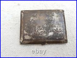 1940s Vintage Hand Carved Taj Mahal Fish Market Scene Cigarette Case Brass CG495