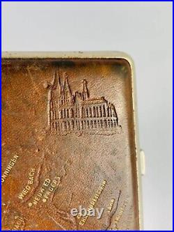 1950's Vintage Leather Germany Cigarette Case Embossing on Leather Drachenfels