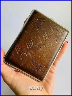 1950's Vintage Leather Germany Cigarette Case Embossing on Leather Drachenfels