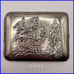 1950's Vintage Soviet Men's USSR Steel Nikel Cigarette Case Three Heroes