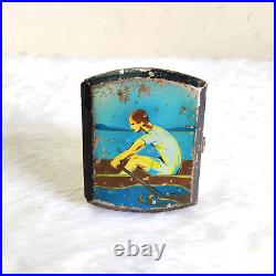 1950s Vintage Rowing Boating Man Graphics Cigarette Tin Case Lithograph CG489