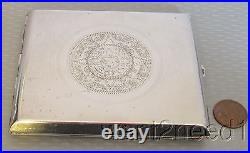 1950s vintage Mexico 925 Sterling Silver Cigarette Case Aztec Calendar 140g