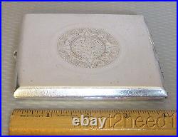 1950s vintage Mexico 925 Sterling Silver Cigarette Case Aztec Calendar 140g