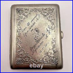 1956 Vintage Soviet USSR Steel Nikel Cigarette Case Blue Enamel Marked