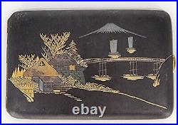 ANTIQUE Japanese Case Komai Mount Fuji 24K GOLD 24K SILVER Inlay Holder