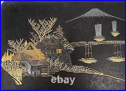 ANTIQUE Japanese Case Komai Mount Fuji 24K GOLD 24K SILVER Inlay Holder