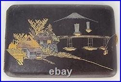 ANTIQUE Japanese Case Komai Mount Fuji 24K GOLD 24K SILVER Inlay Holder