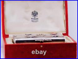 Antique Imperial Russ Faberge Cigarette Case Silver Enamel-1886-Boxed Tsar's Era