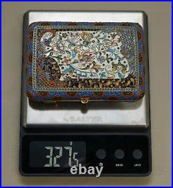 Antique Large Russian Silver 84 Gold Gilt Cloisonne Enamel Cigarette Case