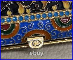 Antique Large Russian Silver 84 Gold Gilt Cloisonne Enamel Cigarette Case