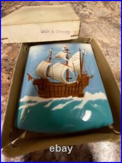 Antique Vintage German Enamel & Brass Boat SAILING SHIP Cigarette Case