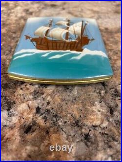 Antique Vintage German Enamel & Brass Boat SAILING SHIP Cigarette Case