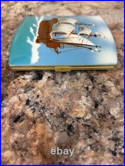 Antique Vintage German Enamel & Brass Boat SAILING SHIP Cigarette Case