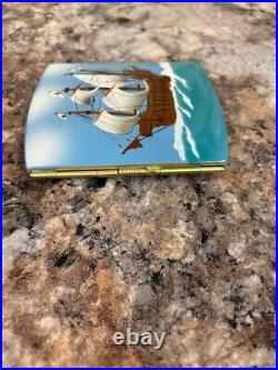 Antique Vintage German Enamel & Brass Boat SAILING SHIP Cigarette Case