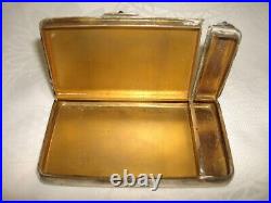 Art Deco Vtg Unique Stamp A S Metal With Stones Cigarette Case Matches Holder