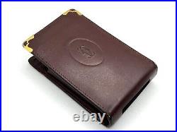 Auth Vintage CARTIER Logo Leather Cigarette Case Cover Pouch Burgundy