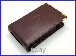 Auth Vintage CARTIER Logo Leather Cigarette Case Cover Pouch Burgundy