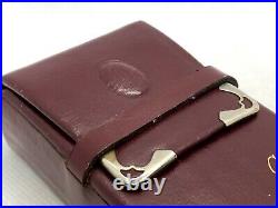 Auth Vintage CARTIER Logo Leather Square Cigarette Case Pouch Burgundy