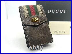 Auth Vintage GUCCI Old Gucci Sherry Line Cigarette Case Pouch Canvas Leather