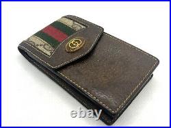 Auth Vintage GUCCI Old Gucci Sherry Line Cigarette Case Pouch Canvas Leather