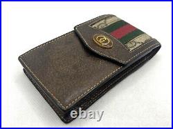 Auth Vintage GUCCI Old Gucci Sherry Line Cigarette Case Pouch Canvas Leather