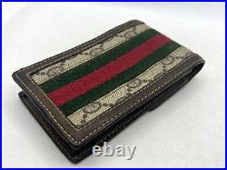 Auth Vintage GUCCI Old Gucci Sherry Line Cigarette Case Pouch Canvas Leather