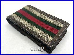 Auth Vintage GUCCI Old Gucci Sherry Line Cigarette Case Pouch Canvas Leather