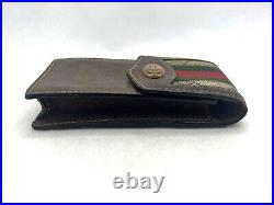 Auth Vintage GUCCI Old Gucci Sherry Line Cigarette Case Pouch Canvas Leather