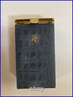 Buxton Blue Faux Crocodile Skin & Brass Cigarette Case +Box Vintage