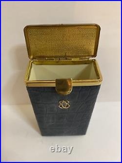 Buxton Blue Faux Crocodile Skin & Brass Cigarette Case +Box Vintage