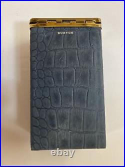 Buxton Blue Faux Crocodile Skin & Brass Cigarette Case +Box Vintage