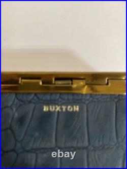 Buxton Blue Faux Crocodile Skin & Brass Cigarette Case +Box Vintage