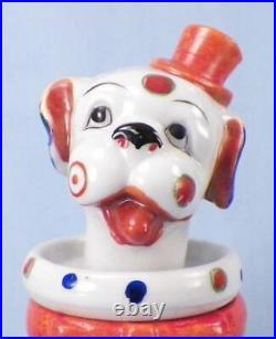 Calico Clown Dog Cigarette Jar & Ashtray Set Ruff Pottery Smoking Japan Vintage