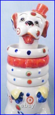 Calico Clown Dog Cigarette Jar & Ashtray Set Ruff Pottery Smoking Japan Vintage