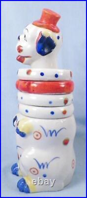 Calico Clown Dog Cigarette Jar & Ashtray Set Ruff Pottery Smoking Japan Vintage