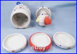 Calico Clown Dog Cigarette Jar & Ashtray Set Ruff Pottery Smoking Japan Vintage