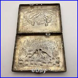 Cigarette Case Holder Vintage Of Nikel Handmade Ussr 1950s Hunters Sculpture Art