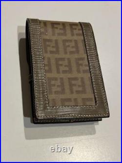 Fendi Zucca Logo Cigarette Case Mini Pouch Beige Leather Vintage Size 10? 9cm