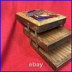 French wooden cigarette storage box Wood Inlay Signed Han Llan vintage dispenser