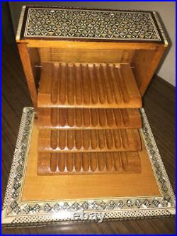 Handmade, Vintage, Wooden Cigarette Case, Wood case, Inlaid Mother of Pearl