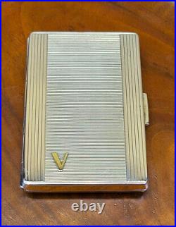 Handsome MCM'60s German Mini Box Form 830 Silver Stash Pill Case w 14K Gold V