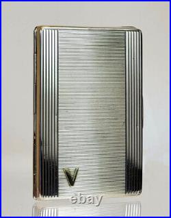 Handsome MCM'60s German Mini Box Form 830 Silver Stash Pill Case w 14K Gold V