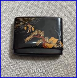 Japanese Cigarette Case Lacquered Farm Scene Vintage