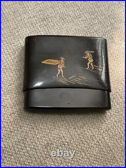 Japanese Cigarette Case Lacquered Farm Scene Vintage