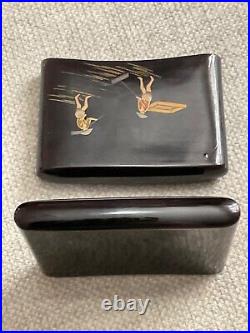 Japanese Cigarette Case Lacquered Farm Scene Vintage