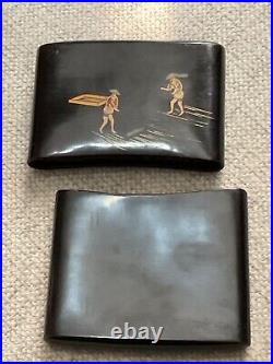 Japanese Cigarette Case Lacquered Farm Scene Vintage