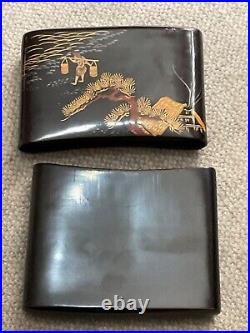 Japanese Cigarette Case Lacquered Farm Scene Vintage